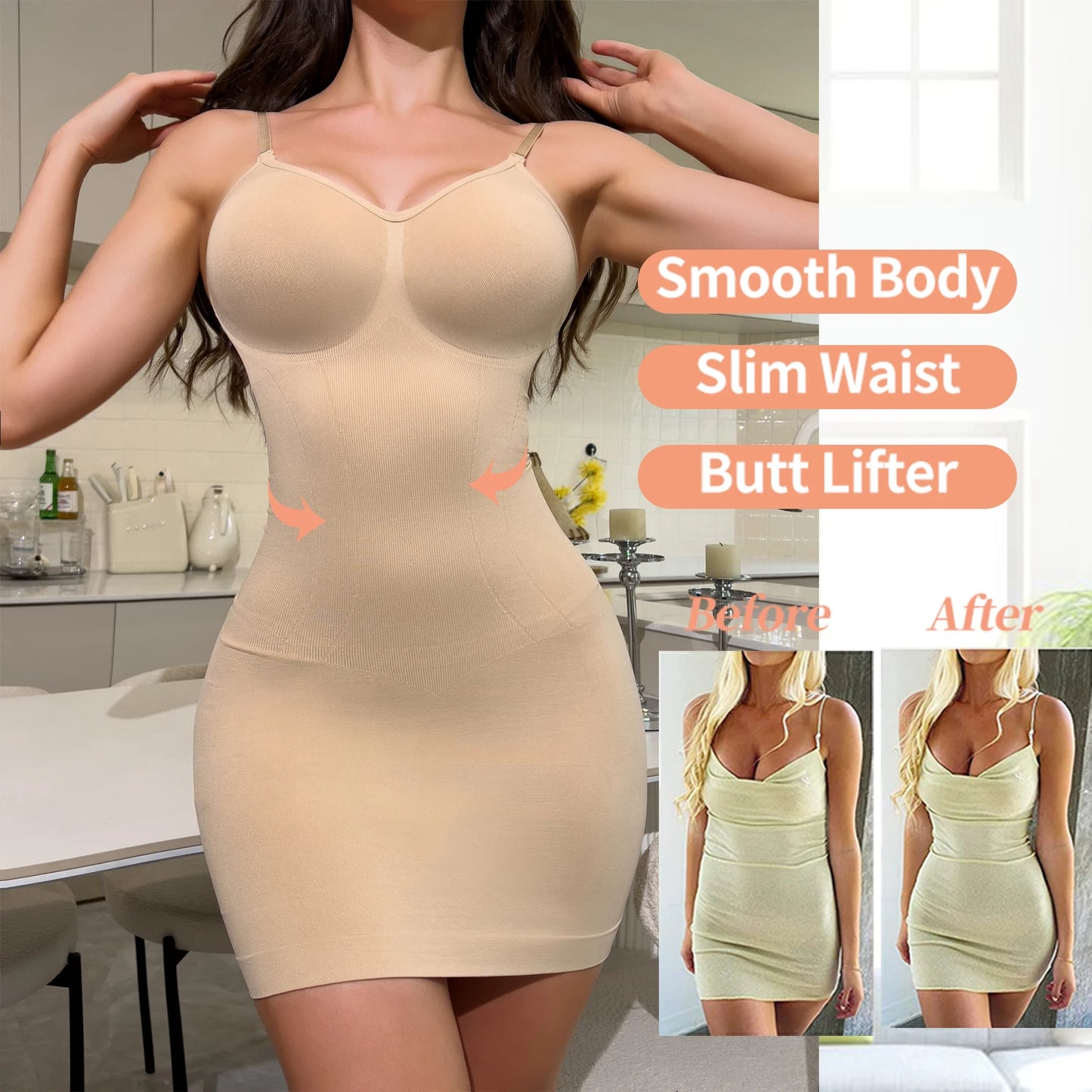 Suspender Dress Shaper Women New Slim Fit Dress Tummy Control Full Slips Breathable Body Shaper Slim S-3XL Plus Size by DERILUJA LLC