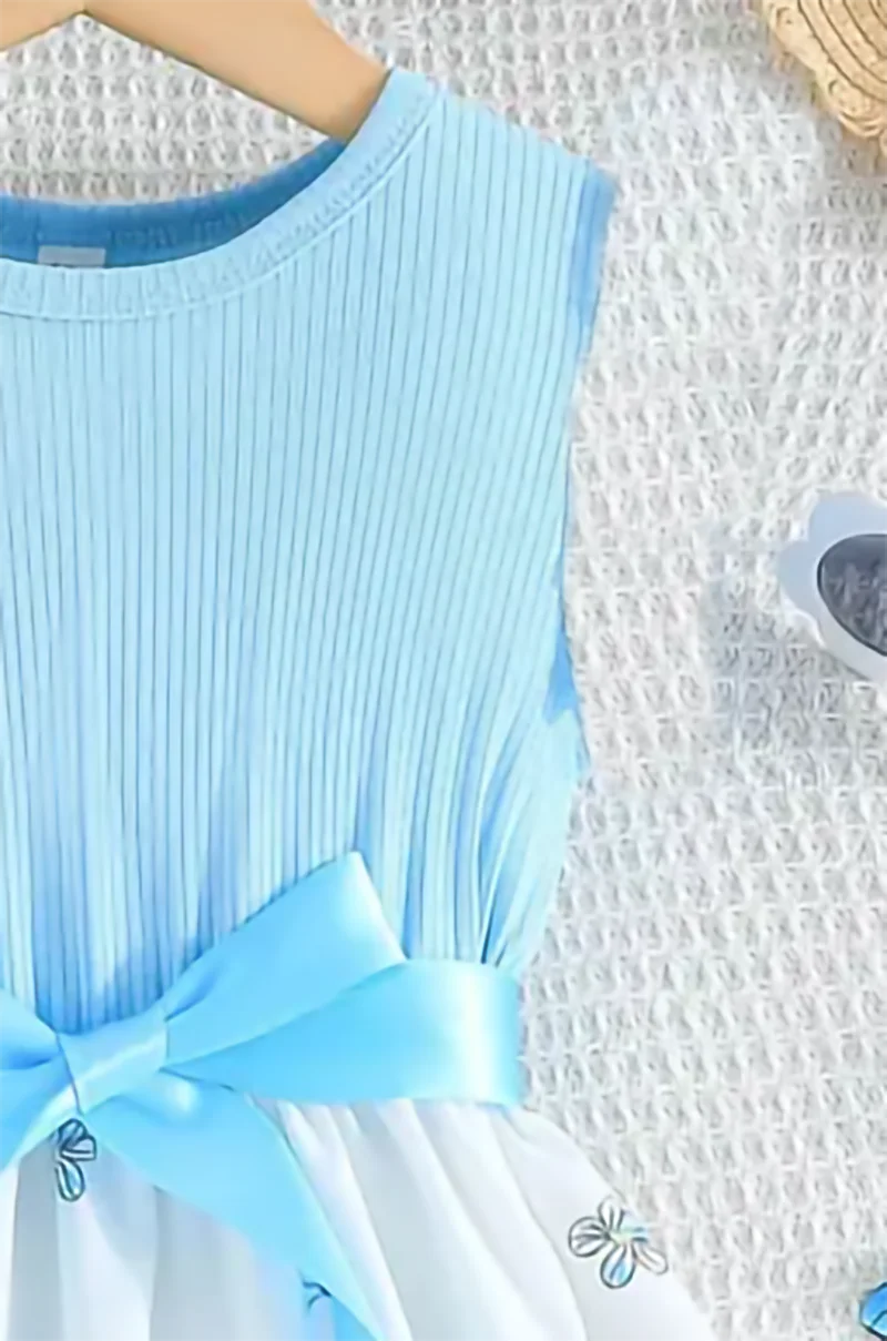 A Fresh And Cute Sleeveless Blue Floral Pattern Dress For Summer by DERILUJA LLC