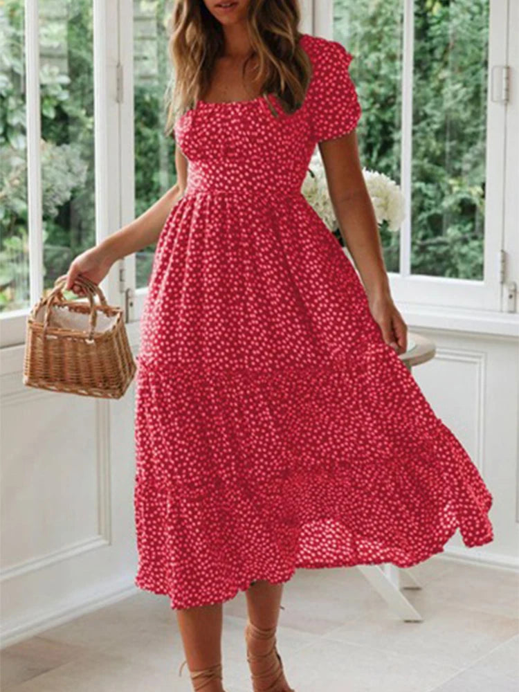Vestidos Vintage Vintage Print Puff Sleeve summer Beach sweet dresses Casual Square collar floral maxi long dress festa by DERILUJA LLC