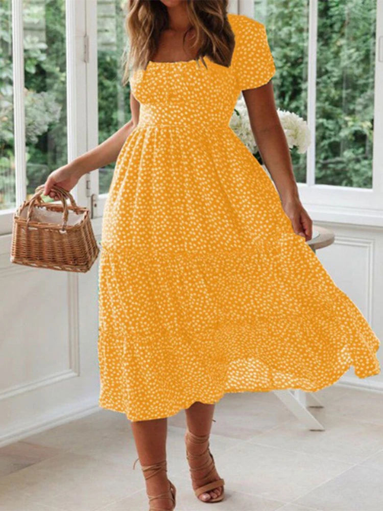Vestidos Vintage Vintage Print Puff Sleeve summer Beach sweet dresses Casual Square collar floral maxi long dress festa by DERILUJA LLC