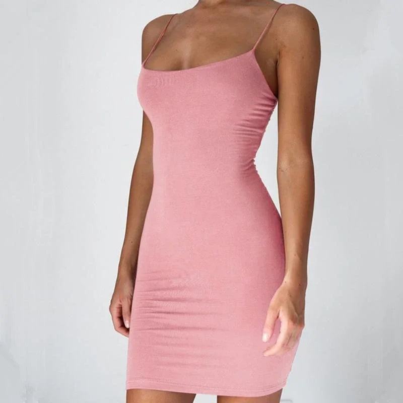 Summer Spaghetti Strap Mini Dress 2026 Women Bodycon Club Party Dresses Short Female Camisole Solid Black Sheath Sundress by DERILUJA LLC