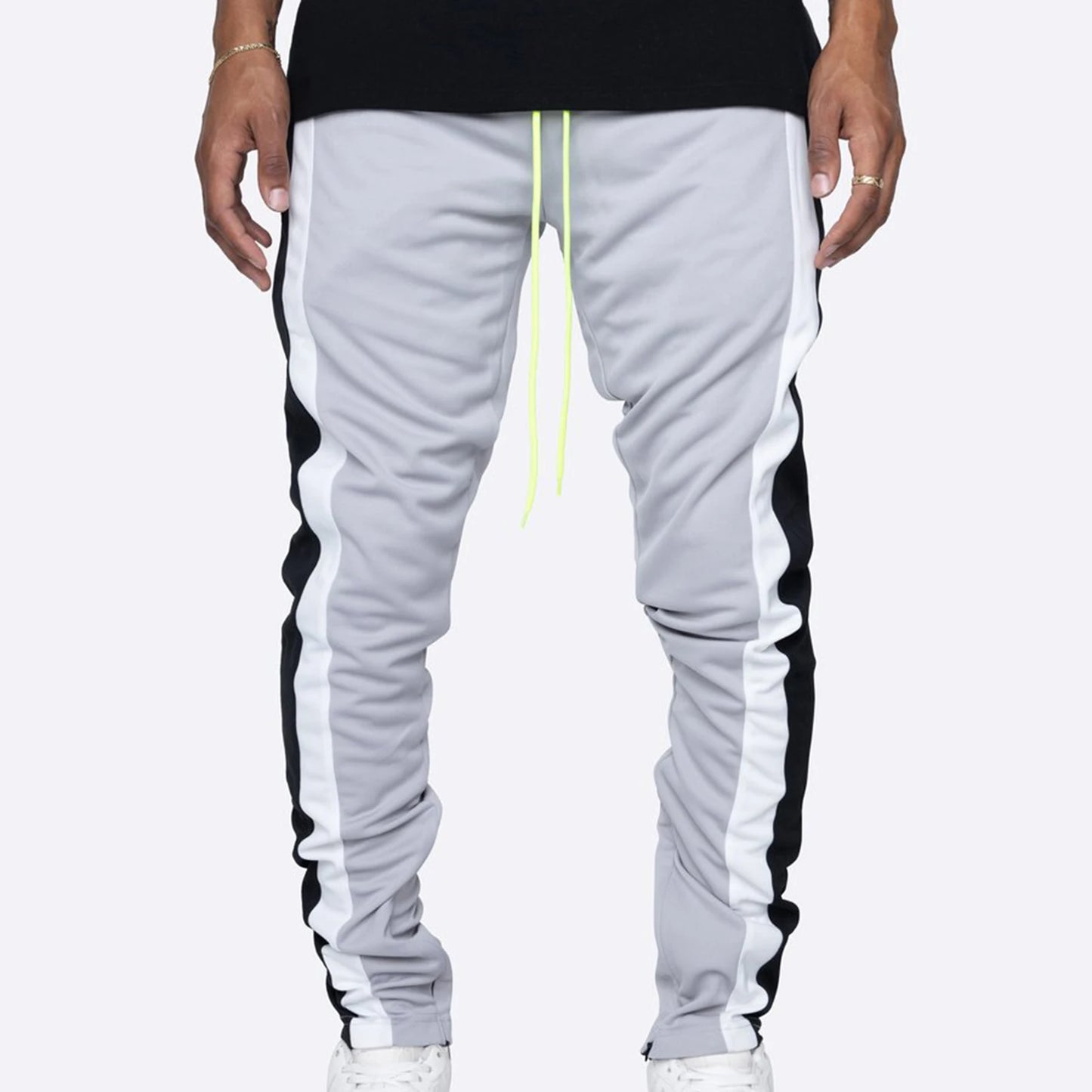 Spring Autumn Men Drawstring Zipper Pockets Sweatpants Sports Trousers Skinny Pants Contrast Color Men's Casual Loose Trousers