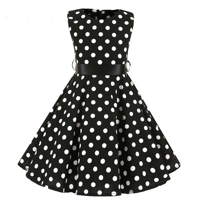 Polka Dot Vintage Kids 1950s Swing Dress Flower Floral Midi Dress Cotton Summer Dress Baby Girl by DERILUJA LLC