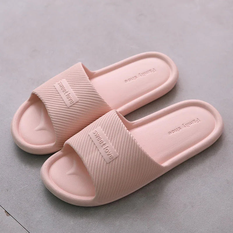 Summer Bathroom Slippers Men Women Non-slip Fashion Slides Indoor House EVA Slippers Woman Couples at Home Happy Flops LX021 by DERILUJA LLC