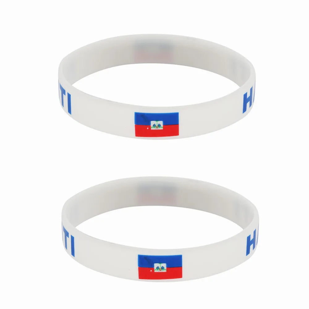 2pcs Haiti Flag Silicone Bracelets Sport Game Wristband National Flags Wrist Strap for Men Women Rubber Band Fashion Accessories