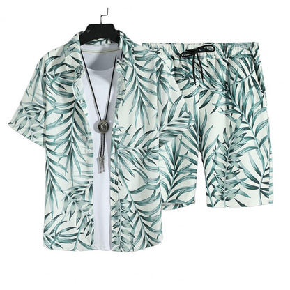 1 Set Beach Shirt Set Printing Lapel Quick Dry Buttons Closure Seaside Outfit Man Summer Hawaiian Two Piece Sets Beach Clothes
