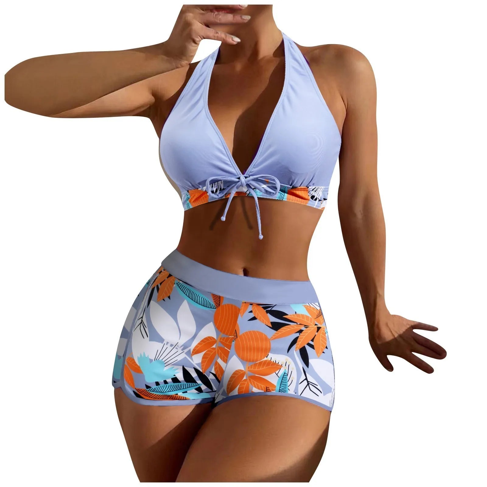 Women's Paneled Printed Swimsuit Ladies Fashion High Waist Swimsuit Two-Piece Set V-Neck Bathing Suits Female by DERILUJA LLC