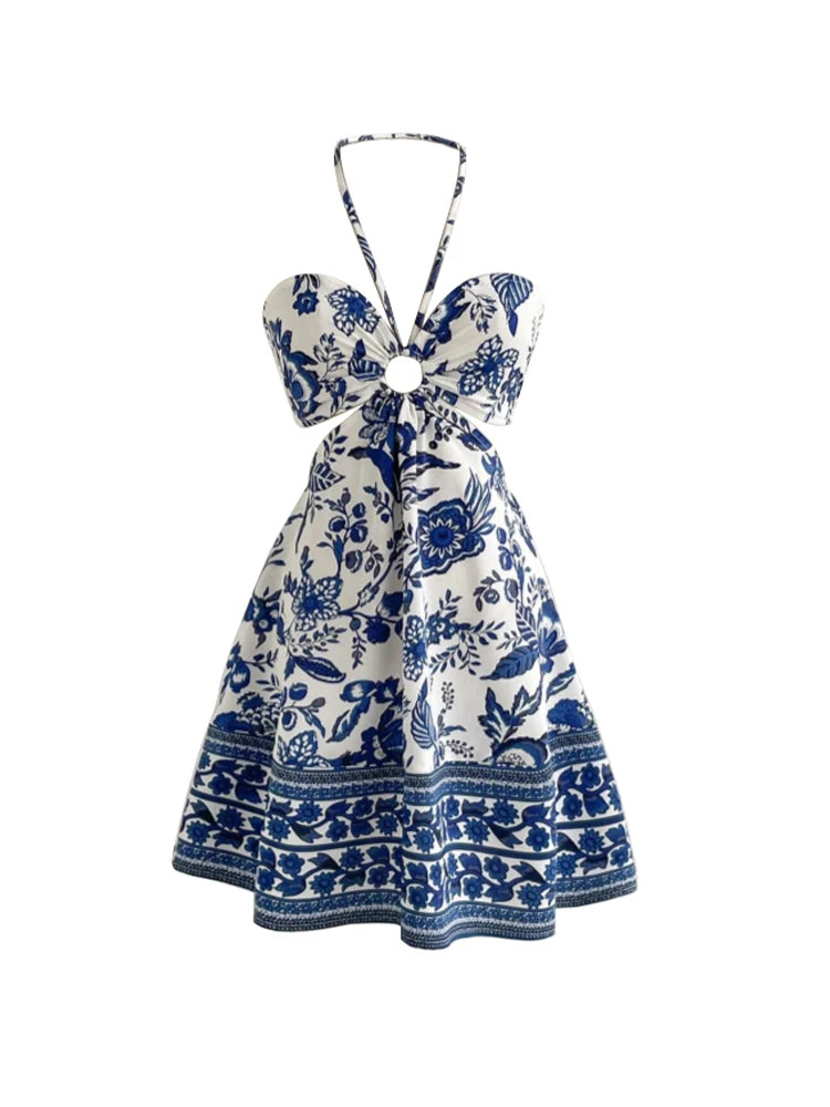 Women's Romantical Floral Print Halter Neck Fashionable Dress Easy to Create Lazy Stylish Vacation Style Dress by DERILUJA LLC