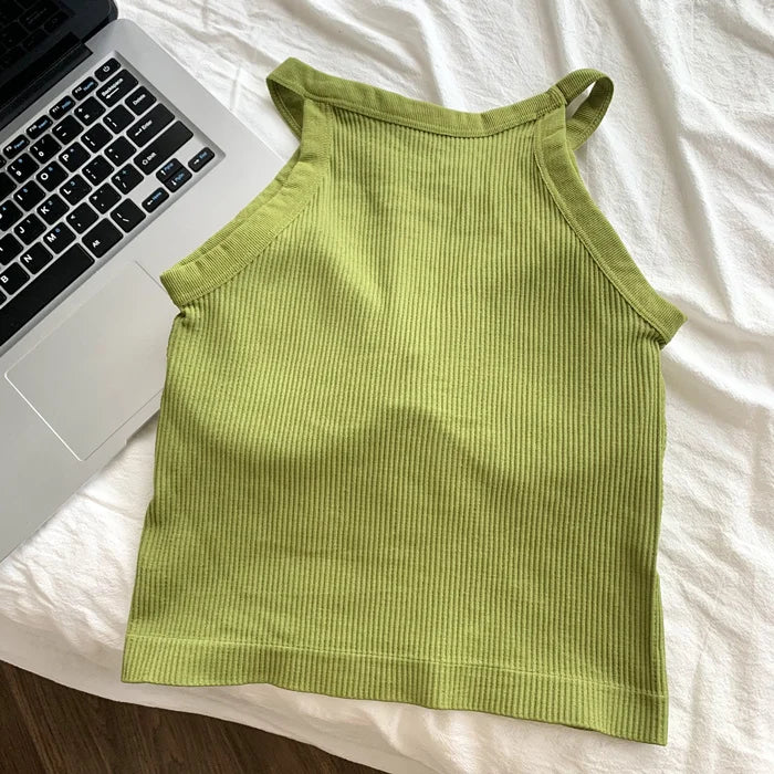 Women's Small Strap Vest Outdoor Wear Summer Beautiful Ba Sports Yoga Hanging Ne Top with Chest Pad Matching Underwear by DERILUJA LLC