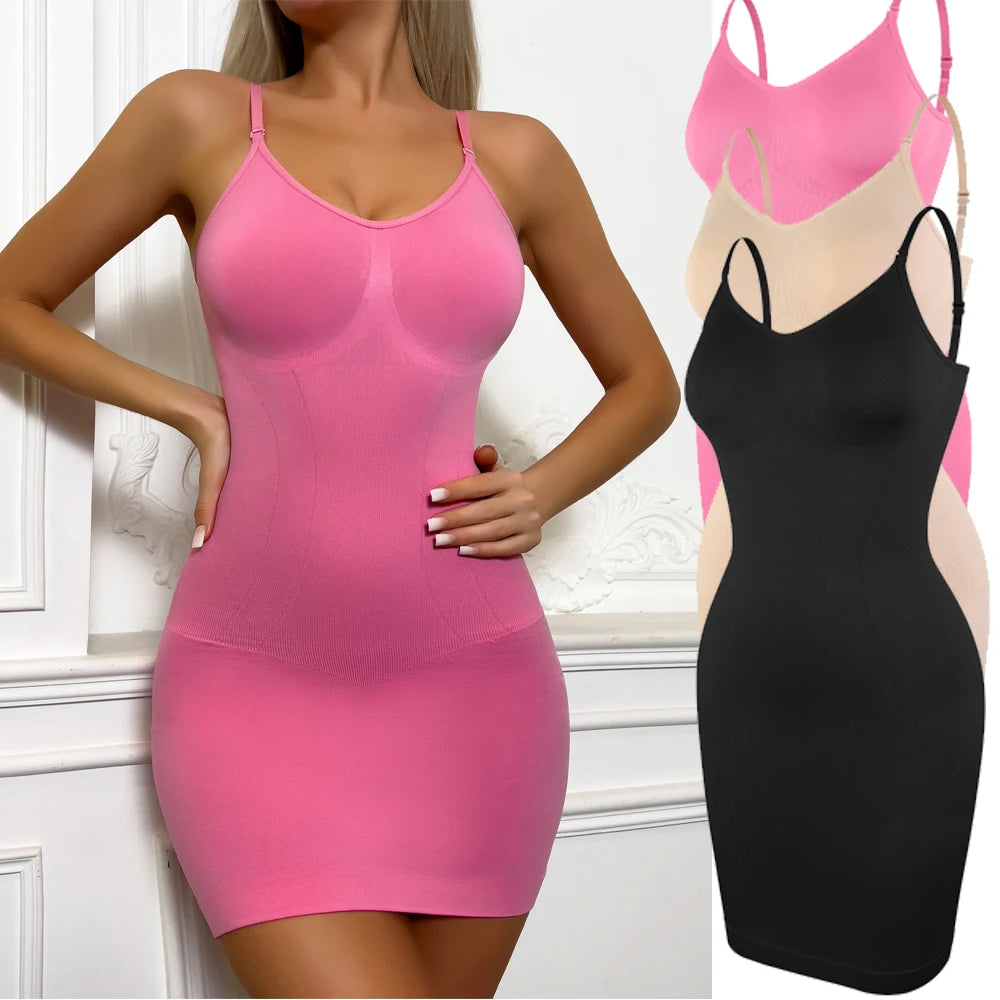 Suspender Dress Shaper Women New Slim Fit Dress Tummy Control Full Slips Breathable Body Shaper Slim S-3XL Plus Size by DERILUJA LLC