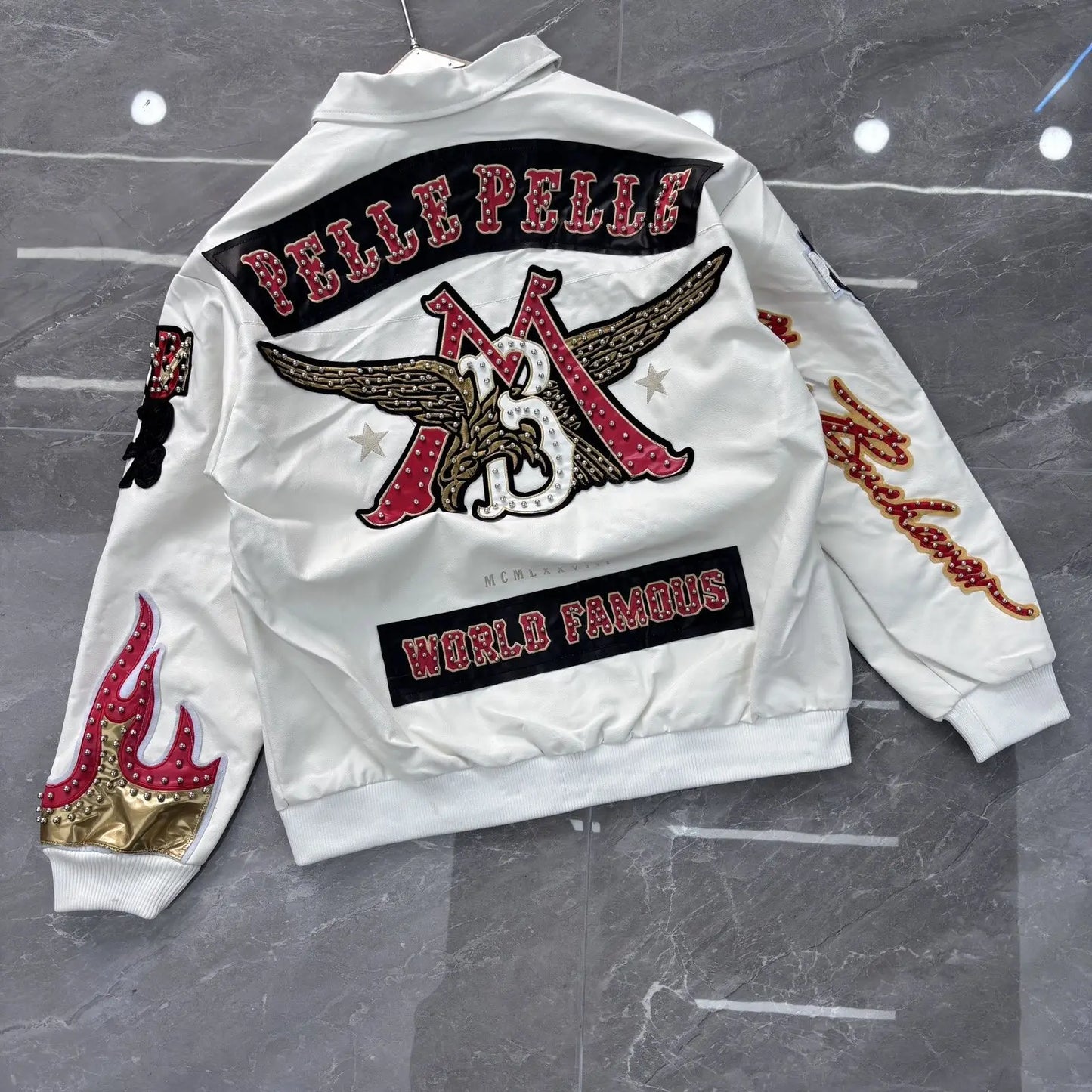 Hip-hop eagle embroidery leather jackets cool flame decoration baseball streetwear autumn and winter jacket men clothing by DERILUJA LLC