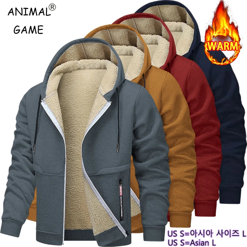 Animal Game Casual Hoodies for Men Heavyweight Fleece Sweatshirt Thick Sherpa Lined Hooded Zipper Jacket Thick Streetwear Coats by DERILUJA LLC