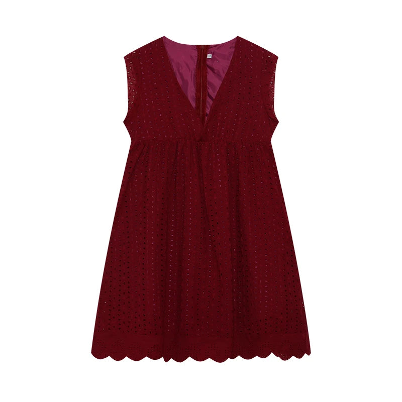 2026 Lace Jacquard Hollowed out V-neck Dress with Pocket Lining Shorts New Women's Fashion Elegant Casual Dress by DERILUJA LLC