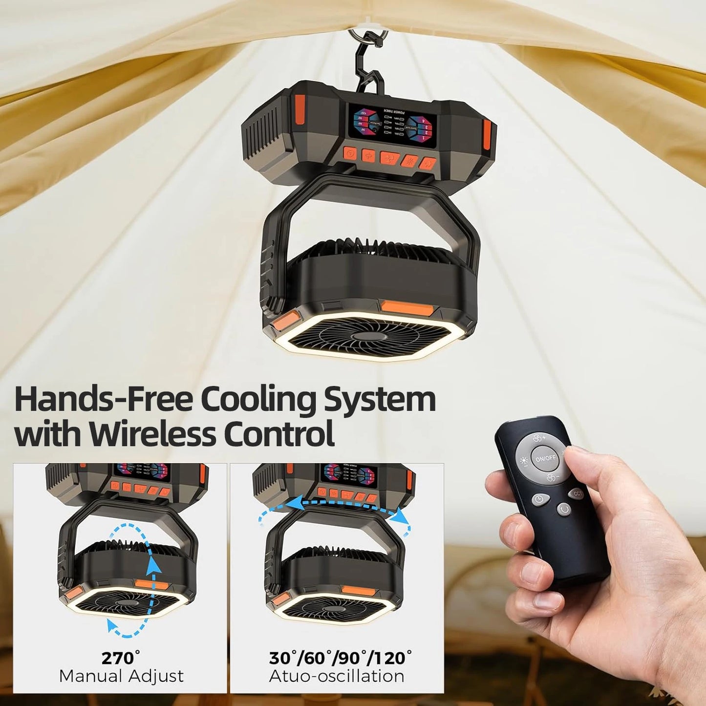 Rechargeable Portable camping Fan 40000mah 720° Rotating Hanging Fan Night Light Air Cooler Outdoor Camping Tent fans ventilador by DERILUJA LLC