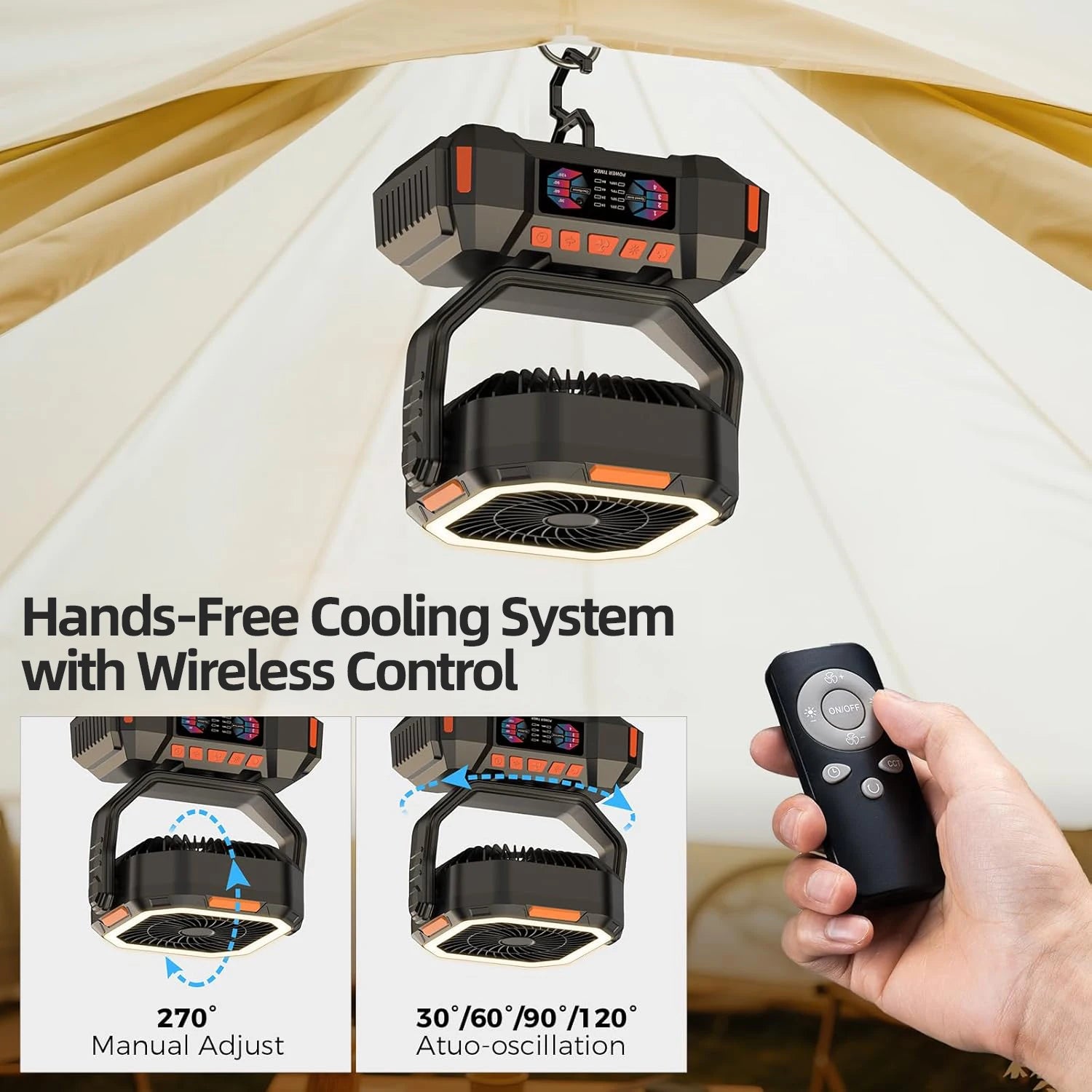 Rechargeable Portable camping Fan 40000mah 720° Rotating Hanging Fan Night Light Air Cooler Outdoor Camping Tent fans ventilador by DERILUJA LLC