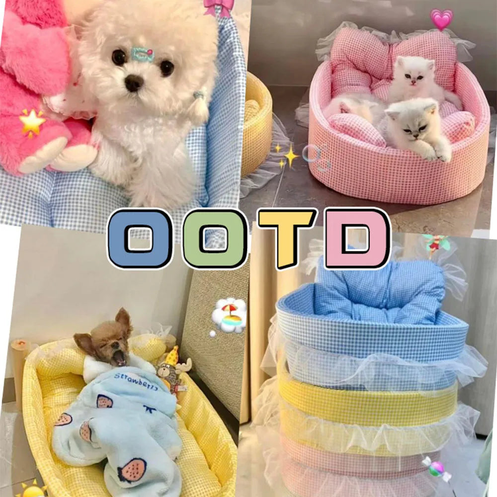 Cute Lace-Trimmed Pet Cat Princess Sofa Bed For Four Seasons Washable and Removable Soft Plush Oval for Small Dogs/Cats by DERILUJA LLC