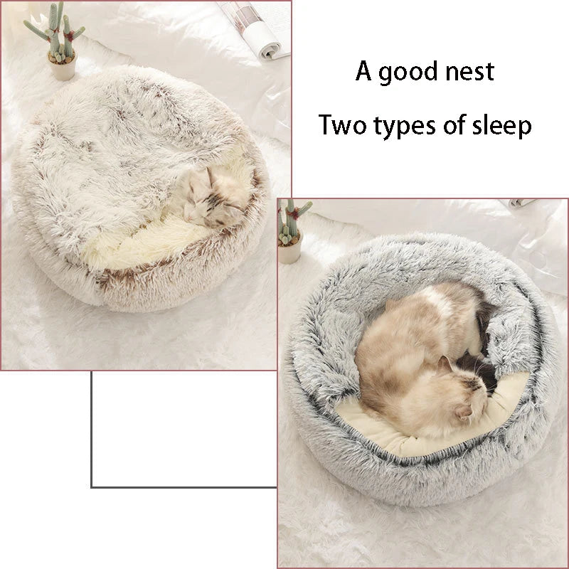 Soft Plush Pet Bed with Cover Round Cat Bed Pet Mattress Warm Cat Dog Sleeping Nest Cave for Small Dogs kitten by Badon Shop LLC