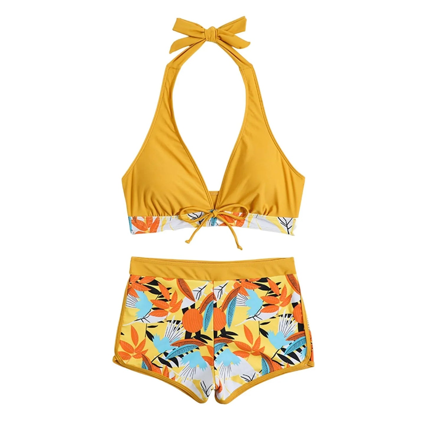 Women's Paneled Printed Swimsuit Ladies Fashion High Waist Swimsuit Two-Piece Set V-Neck Bathing Suits Female by DERILUJA LLC