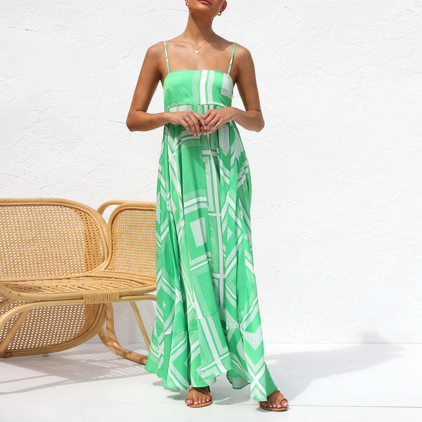 Women Sun Long Dress Swing Dress Slip Dress Spaghetti Straps Floral Backless Dresses Summer Lady Elegant Holiday Outfits by DERILUJA LLC