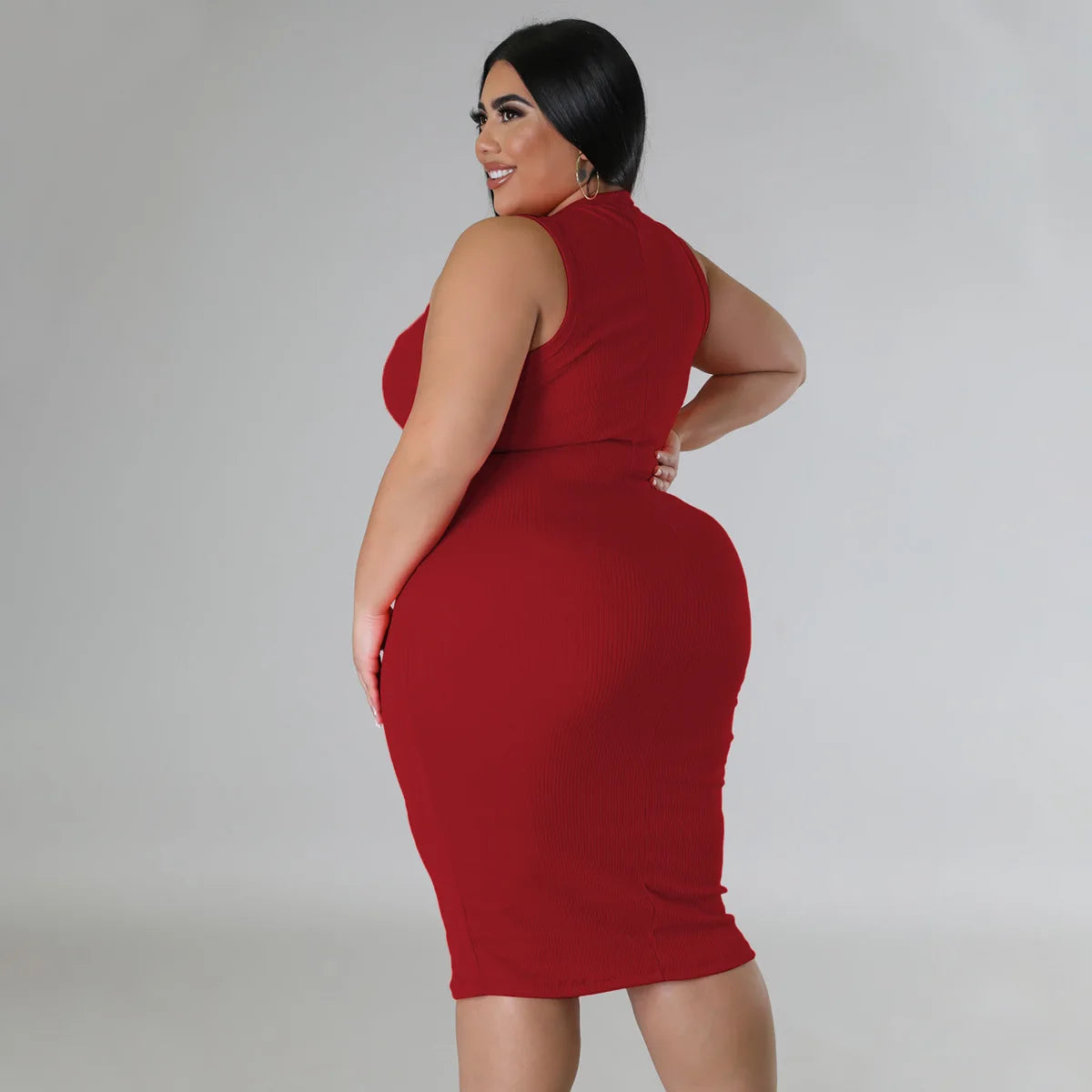 Women Plus size Fashion Sleeveless Knit Ribbed Bodycon Midi Tank Dress by DERILUJA LLC