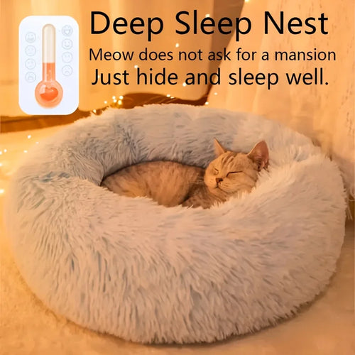 1PC comfortable striped plush pet bed, suitable for cats and dogs,warm,deep sleep round nest,filling,gray,soft,indoor by Badon Shop LLC