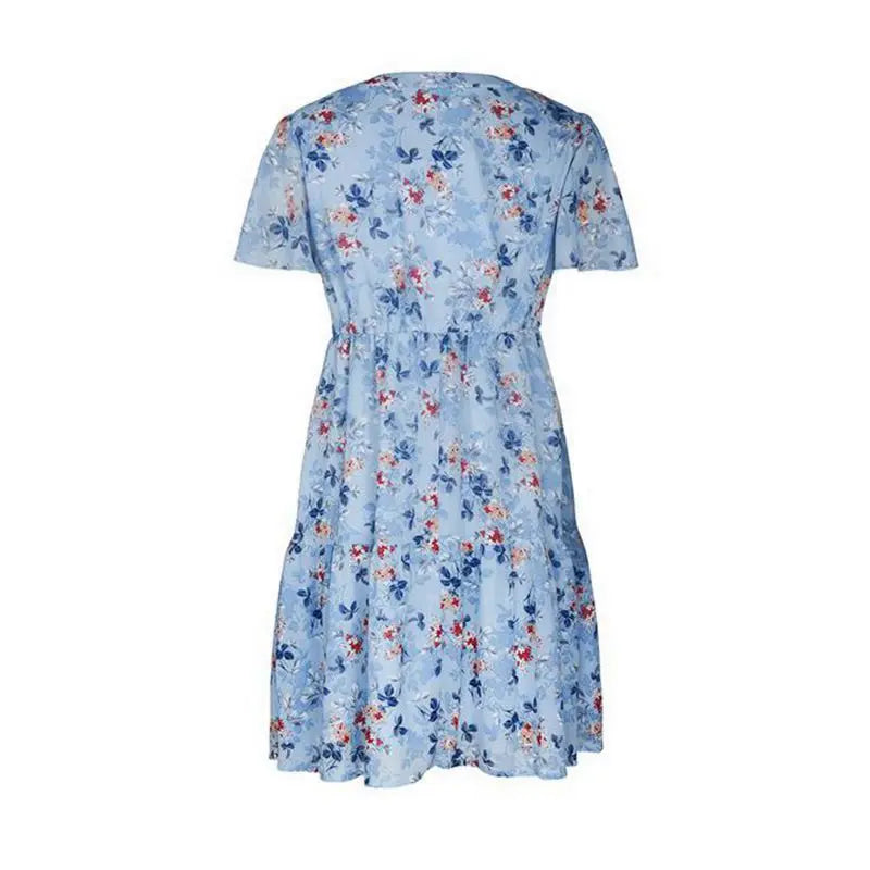 Spring Summer Fashion Women V Neck Short Sleeve Loose Chic Floral Printed Dress by DERILUJA LLC