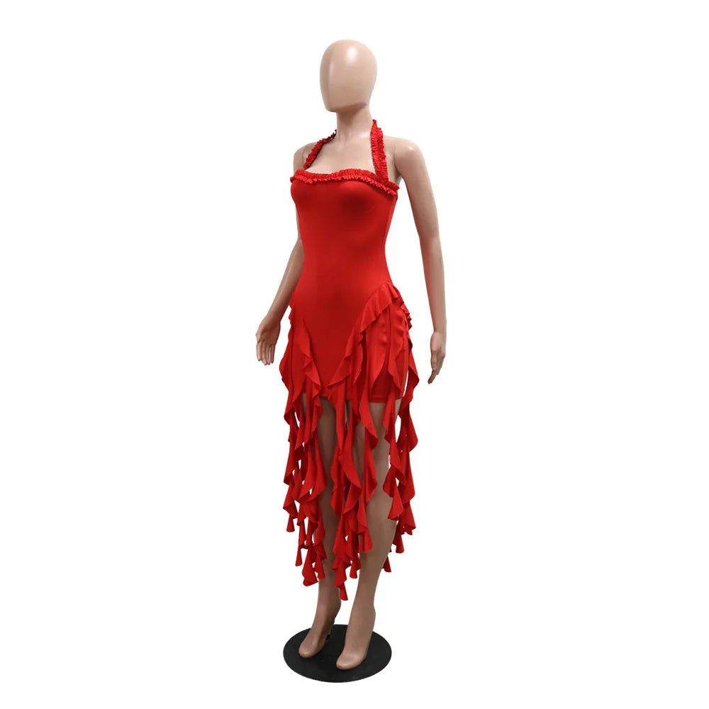 Women Sleeveless Strapless Halter Long Dress Summer Streetwear Beach Tassel Evening 2026 Night Party Dresses Vestidos by DERILUJA LLC