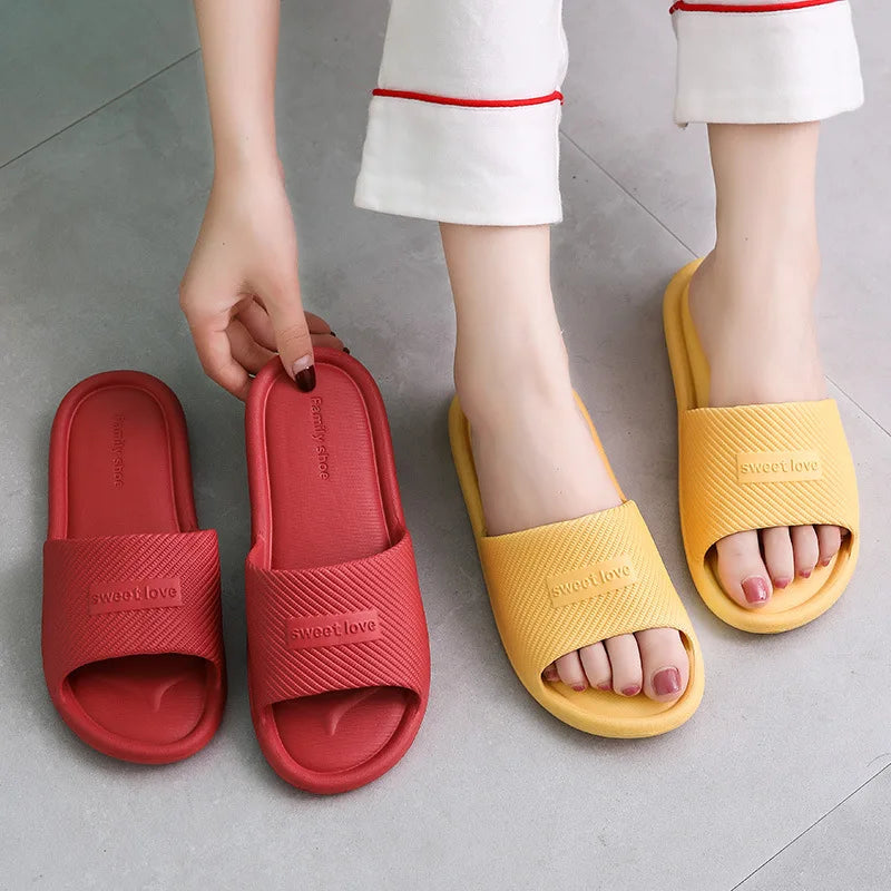Summer Bathroom Slippers Men Women Non-slip Fashion Slides Indoor House EVA Slippers Woman Couples at Home Happy Flops LX021 by DERILUJA LLC