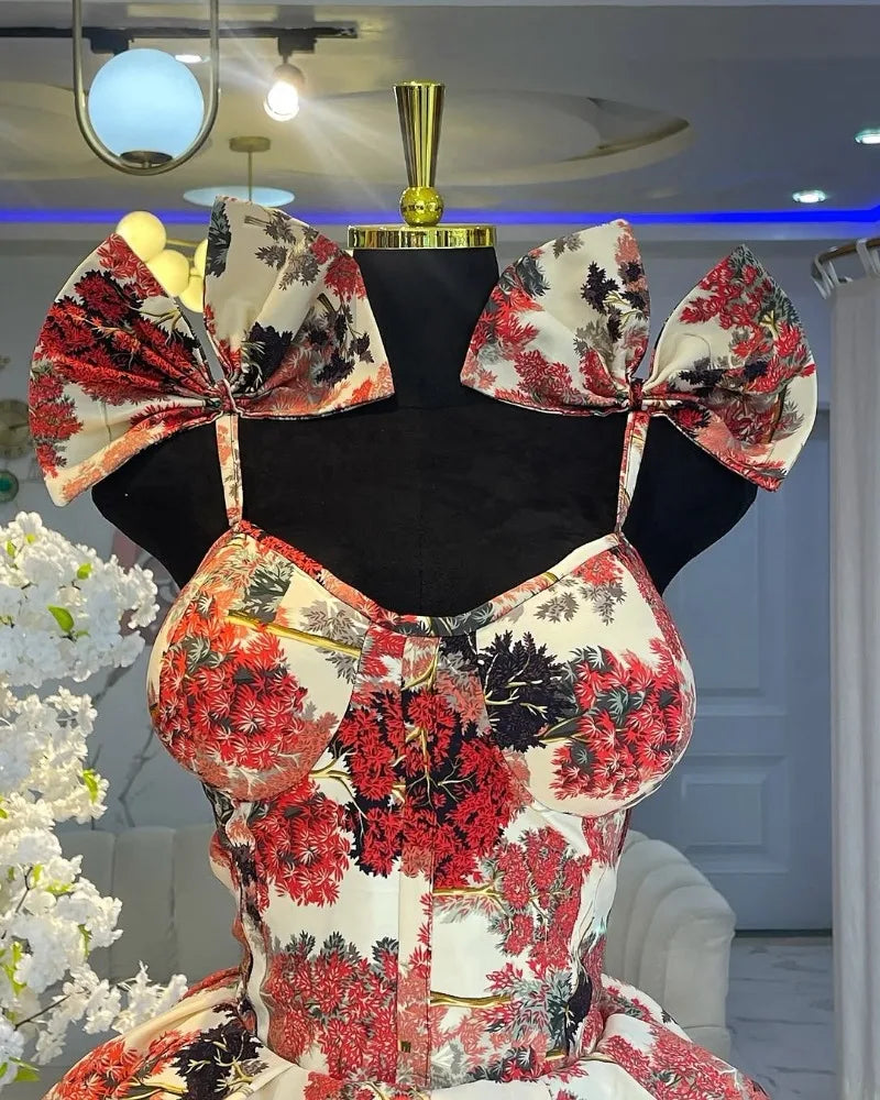 Elegant Floral Print A- Line Mini Dress with Bow Knot High Waist Slimming for Women Spring Season Fashion Casual Skirt by DERILUJA LLC