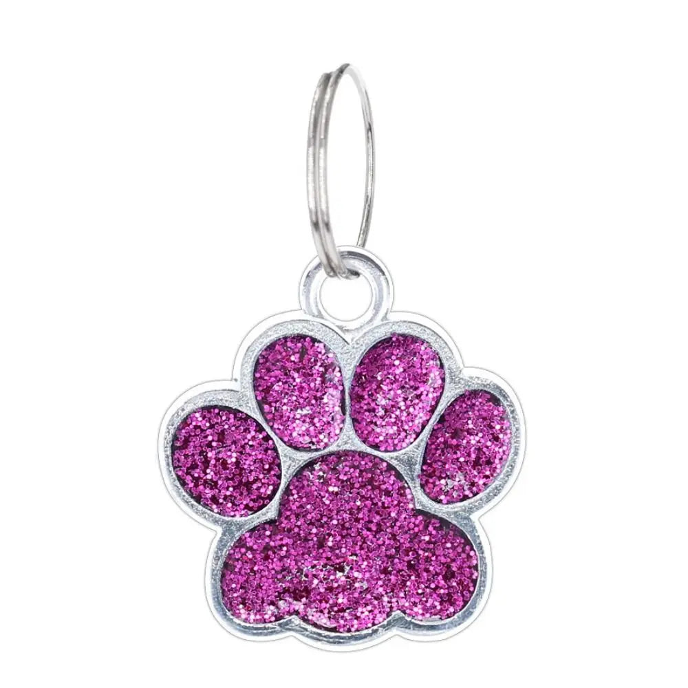 Cat Dog Paw Print Dog Cat Tags Personalized Anti-Lost Pet Glitter Pendant with Hook Exquisite Pet Collar Tag Pendant Puppy by DERILUJA LLC