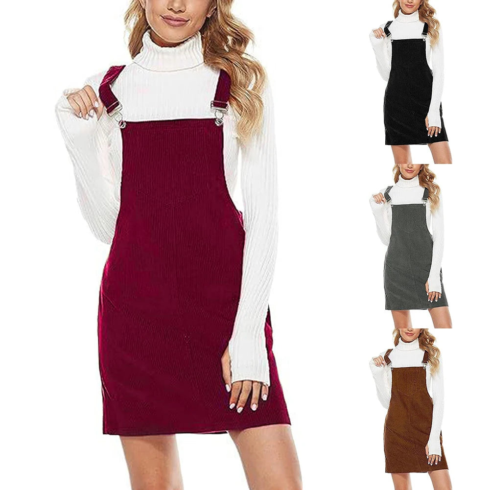 Mini Dress A Line Cute Jumper Dress &Pockets For Teenager Adjustable Shoulder by DERILUJA LLC