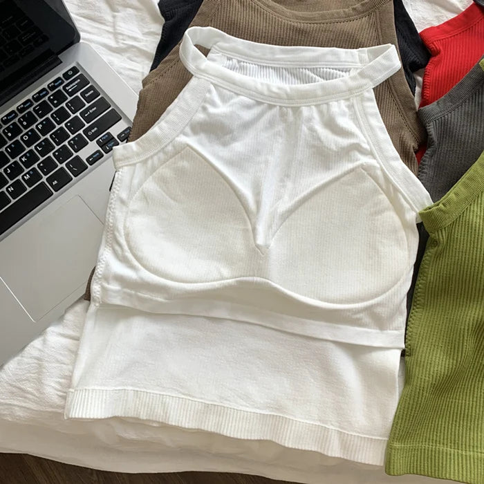 Women's Small Strap Vest Outdoor Wear Summer Beautiful Ba Sports Yoga Hanging Ne Top with Chest Pad Matching Underwear by DERILUJA LLC