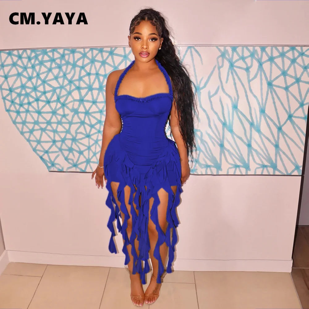 Women Sleeveless Strapless Halter Long Dress Summer Streetwear Beach Tassel Evening 2026 Night Party Dresses Vestidos by DERILUJA LLC