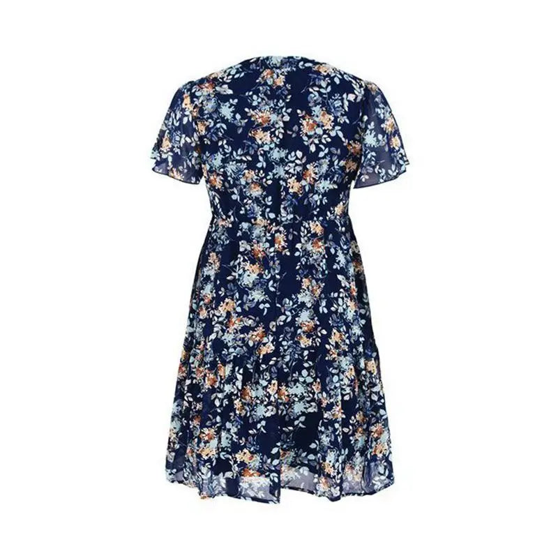 Spring Summer Fashion Women V Neck Short Sleeve Loose Chic Floral Printed Dress by DERILUJA LLC