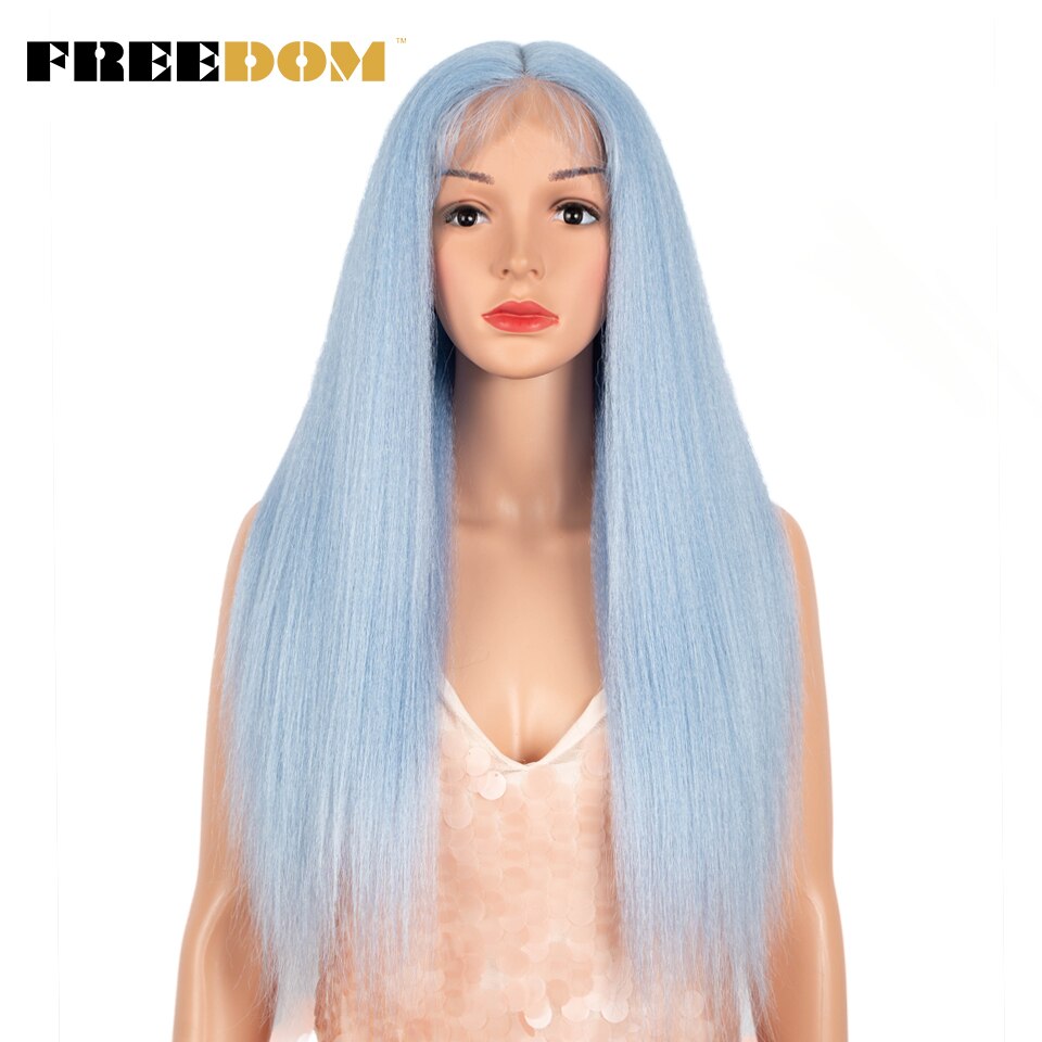 FREEDOM Synthetic Lace Front Wigs For Black Women Yaki Straight Long 26inch perruque Lace Wig Baby Hair Heat Resistant Fiber