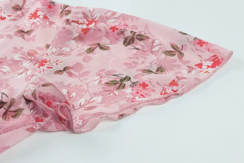 Spring Summer Fashion Women V Neck Short Sleeve Loose Chic Floral Printed Dress by DERILUJA LLC