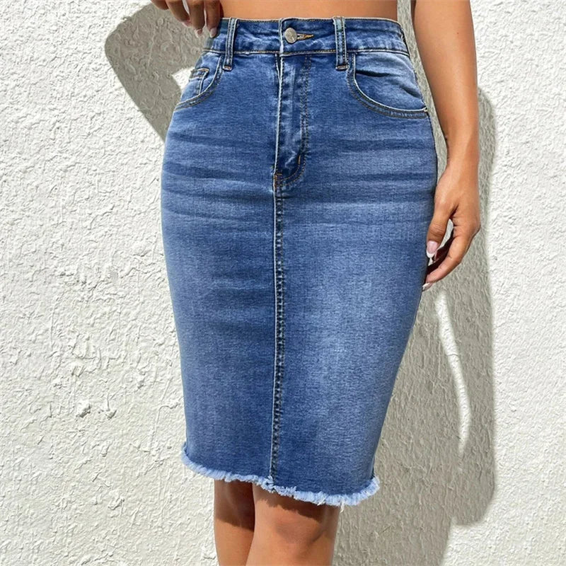 Fashion High Waist Denim Skirt Women Tassel Decoration Hem Wrap Hip Half-body Dress Female Summer Daily Casual Trend Streetwear by DERILUJA LLC
