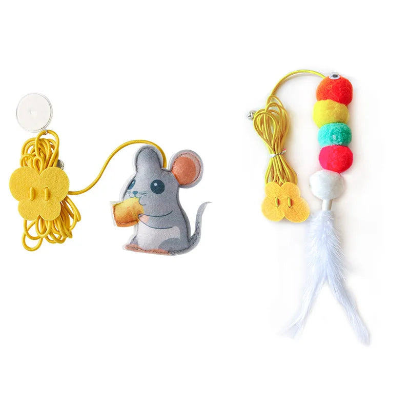 Pet Cat Toys Elasticity Retractable Hanging Door Type Interactive Toy For Kitten Mouse Catnip Scratch Rope Toy Pet Supplies by DERILUJA LLC