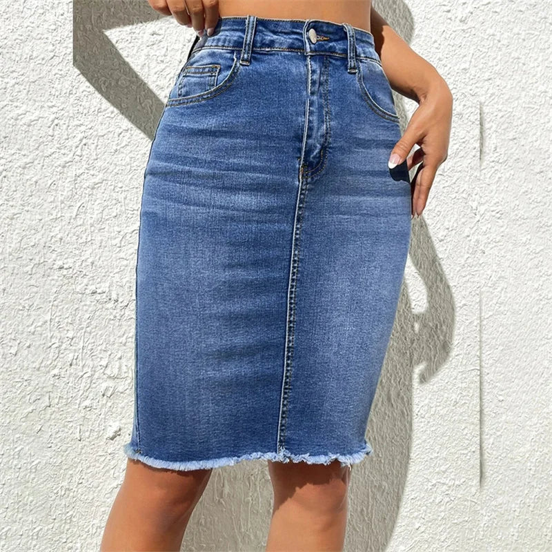 Fashion High Waist Denim Skirt Women Tassel Decoration Hem Wrap Hip Half-body Dress Female Summer Daily Casual Trend Streetwear by DERILUJA LLC