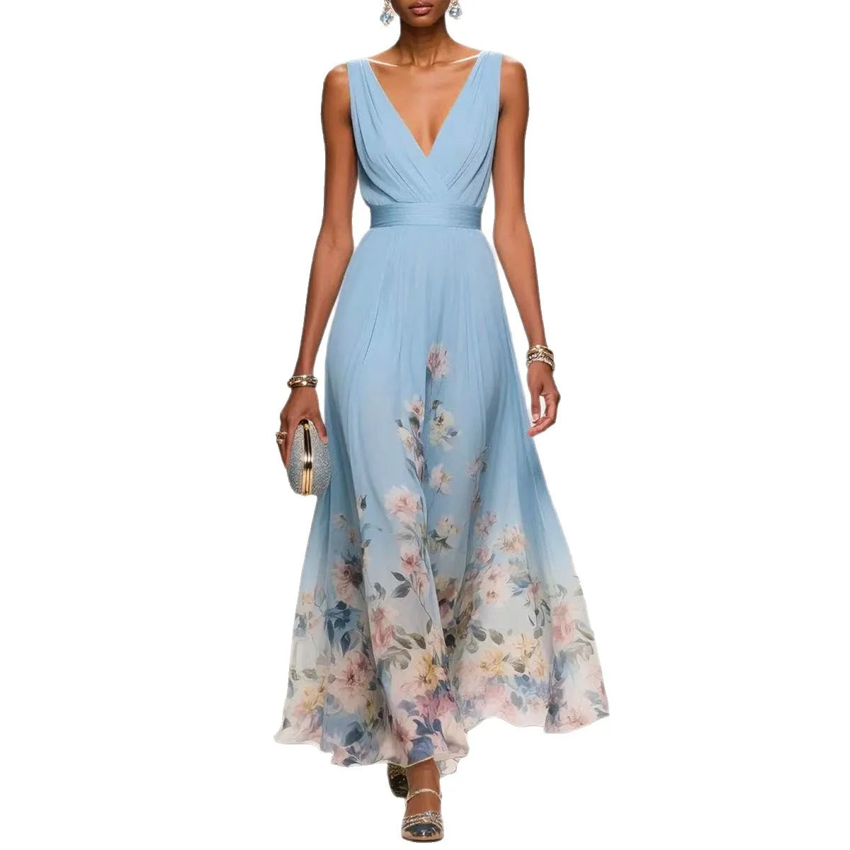 Womens Boho Halter Hollow Vacation Dresses Spring Floral Print High Waist A-Line Pleated Dress Summer Sleeveless Long Maxi Dress 2026 by DERILUJA LLC