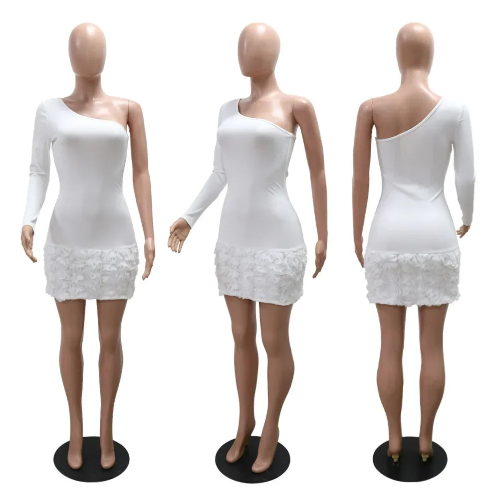 Women Knit Ribbed Rose Floral Applique One Long Sleeve Bodycon Midi Dress 2026 Club Party Evening Dresses Vestidos by DERILUJA LLC