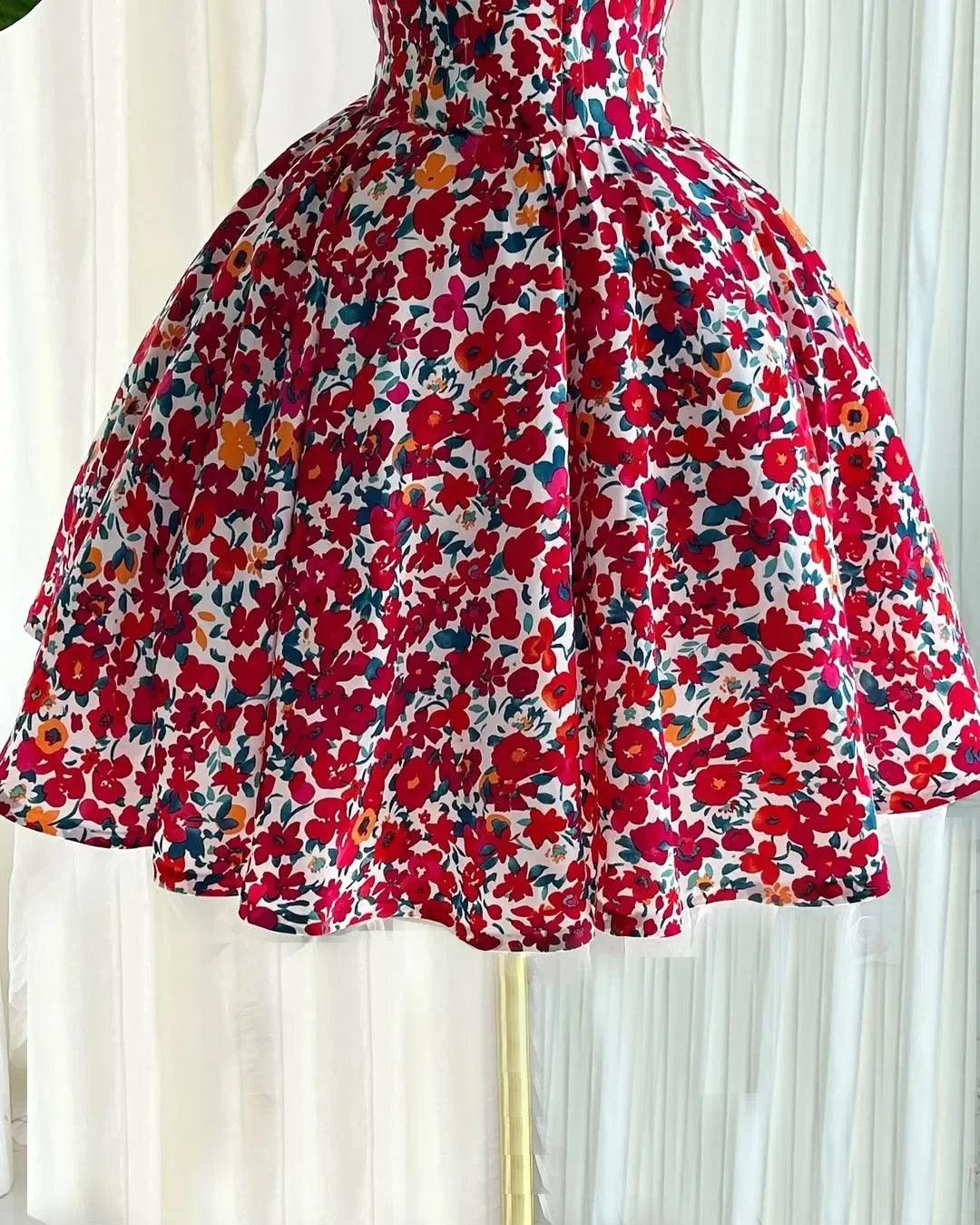 Elegant Floral Print A- Line Mini Dress with Bow Knot High Waist Slimming for Women Spring Season Fashion Casual Skirt by DERILUJA LLC