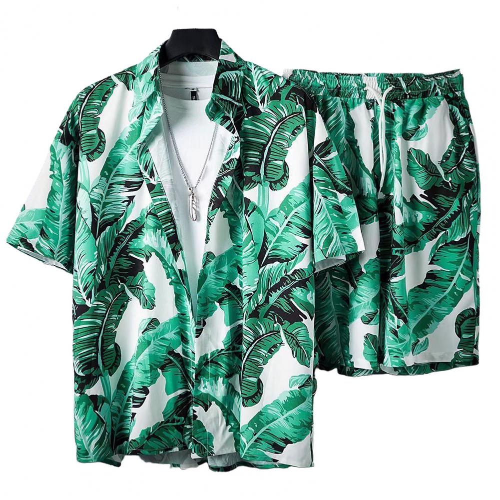 1 Set Beach Shirt Set Printing Lapel Quick Dry Buttons Closure Seaside Outfit Man Summer Hawaiian Two Piece Sets Beach Clothes