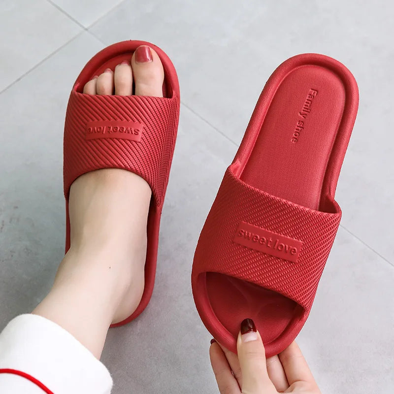 Summer Bathroom Slippers Men Women Non-slip Fashion Slides Indoor House EVA Slippers Woman Couples at Home Happy Flops LX021 by DERILUJA LLC