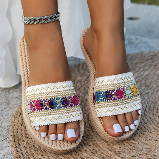Women Slippers Outdoor Flat Designer Shoes Women Large Size Bohemian Ethnic Sandals Fashion Tassel Beach Slippers Slides Women 2026 by DERILUJA LLC