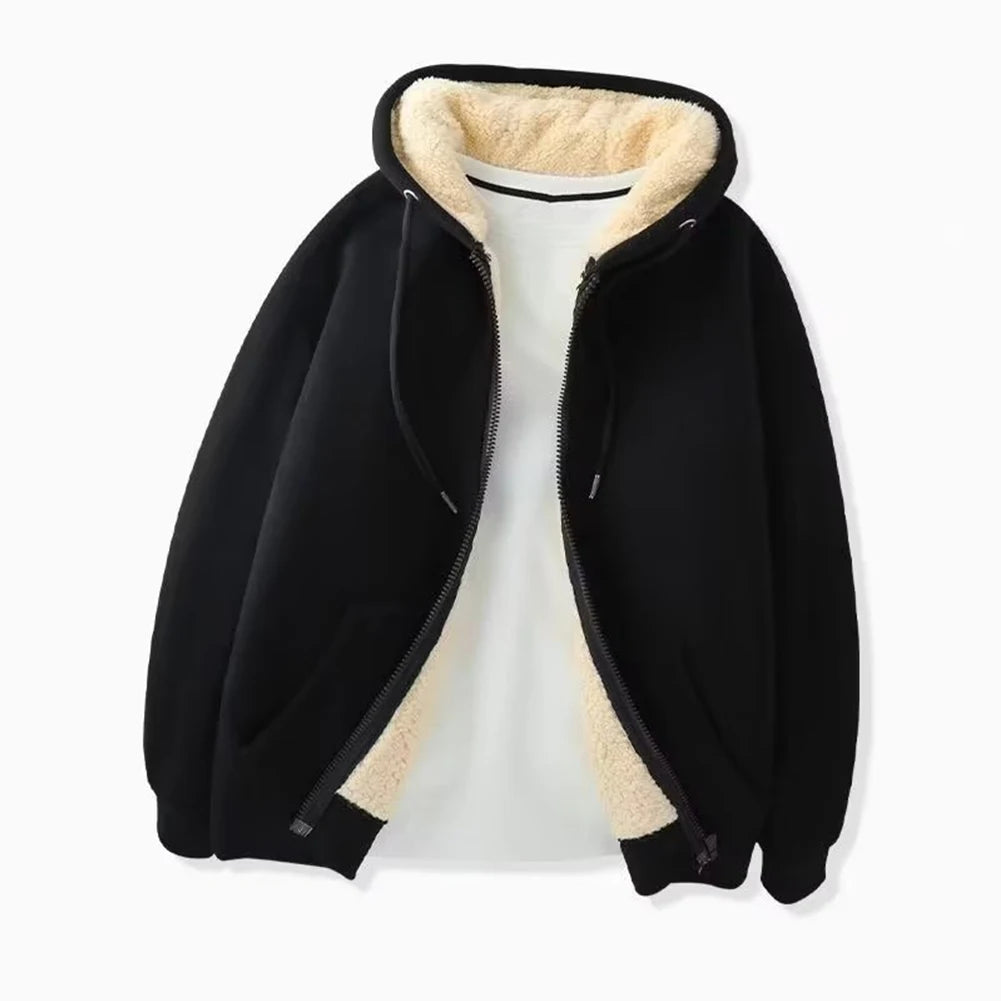 Men Fleece Warm Coats Full Zip Tops Jacket Long Sleeve Hoodies Hooded Sweatshirt Coat Casual Comfortable Breathable Outwear
