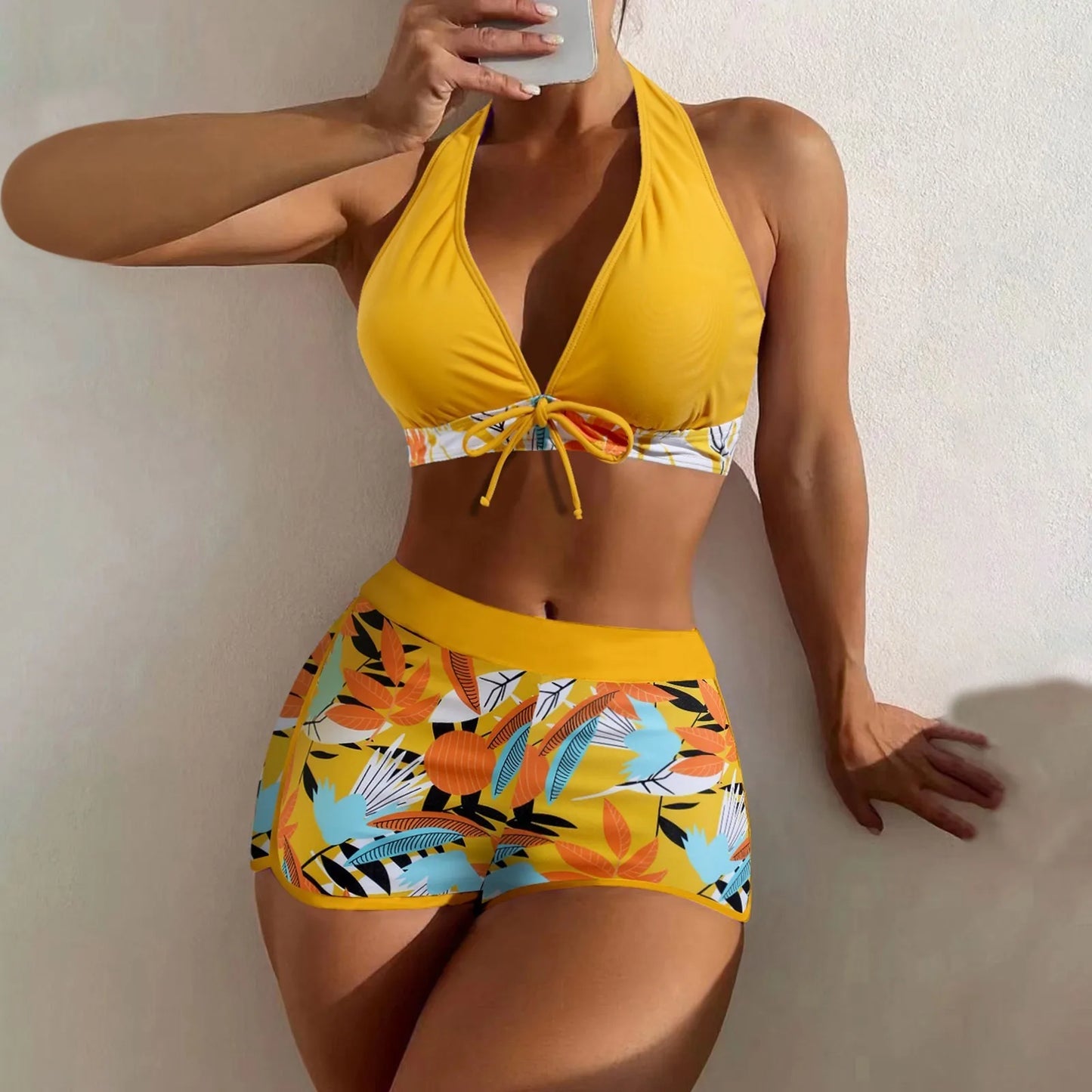 Women's Paneled Printed Swimsuit Ladies Fashion High Waist Swimsuit Two-Piece Set V-Neck Bathing Suits Female by DERILUJA LLC