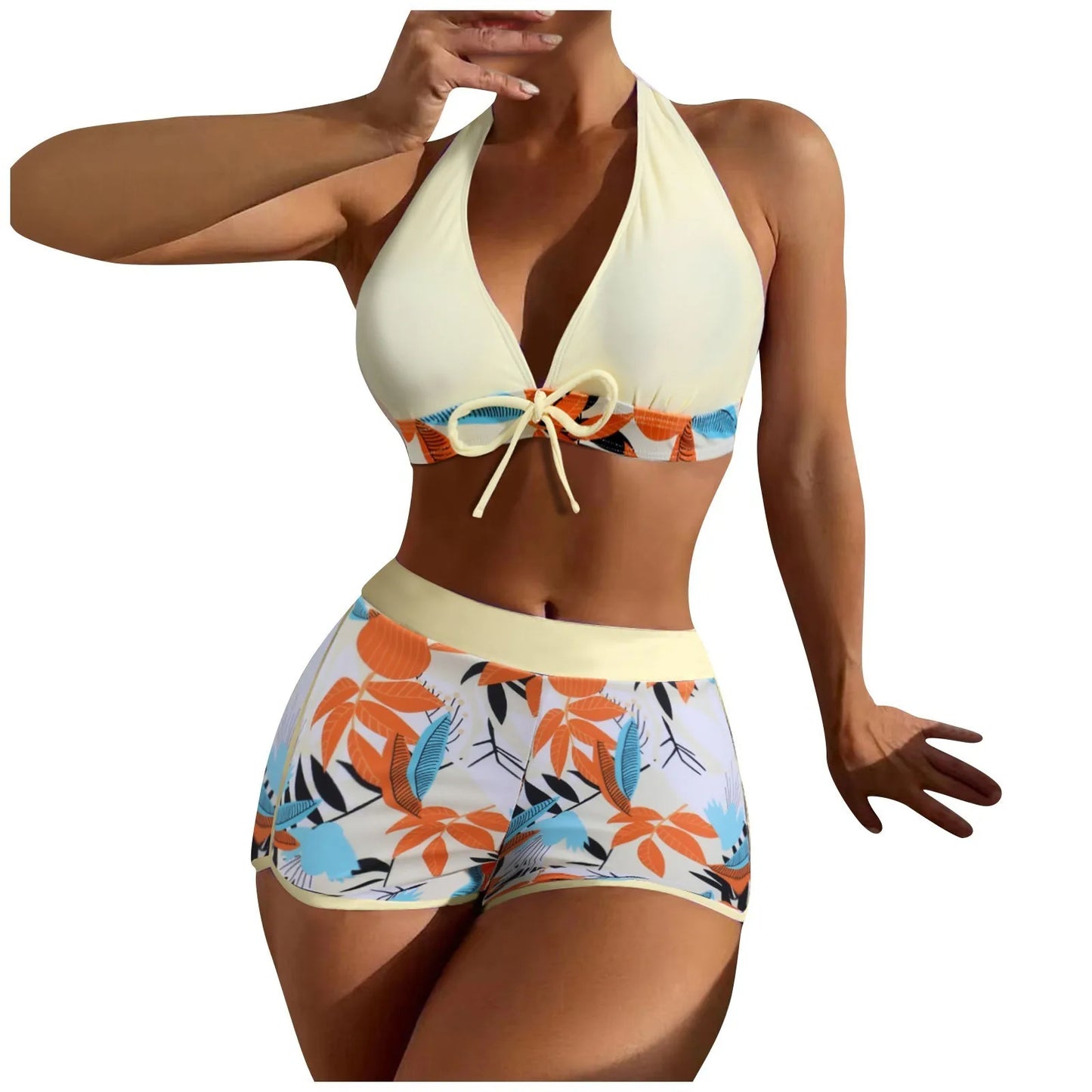 Women's Paneled Printed Swimsuit Ladies Fashion High Waist Swimsuit Two-Piece Set V-Neck Bathing Suits Female by DERILUJA LLC