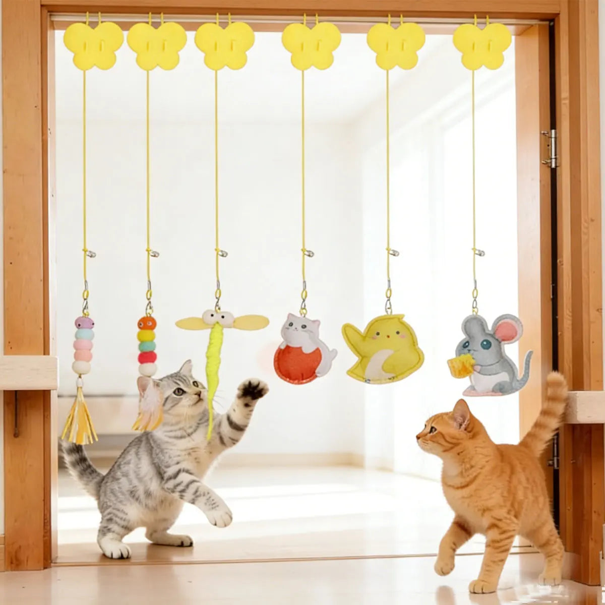 1 Pc New Cat Hanging Toy Door-Attached Stretchable Elastic Rope Self-Entertaining Cat Toy Cat Stalk by DERILUJA LLC