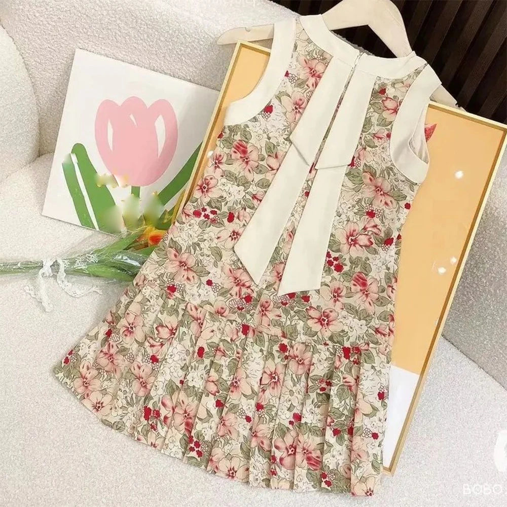 Summer Princess Party Dress Crew Neck Toddler Girls Sundress Kids Clothes by DERILUJA LLC